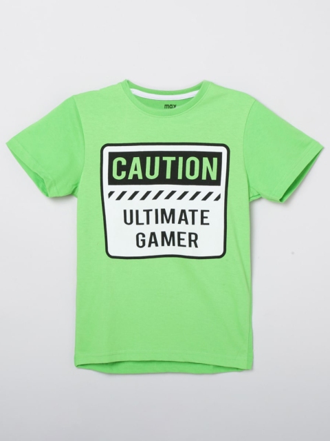 

max Boys Green Typography Cotton T-shirt