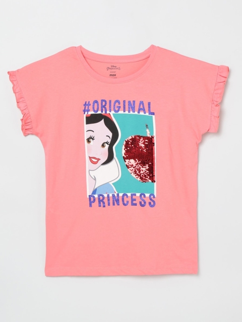 

max Girls Pink & Blue Typography Printed T-shirt