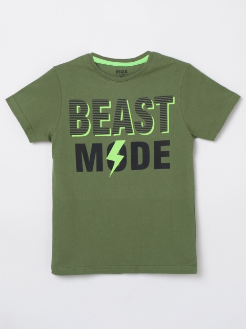 

max Boys Green Typography Printed T-shirt
