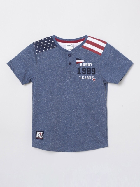 

max Boys Blue Typography Printed V-Neck T-shirt