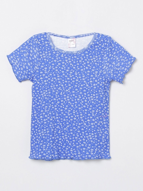 

max Girls Blue Tropical Printed Cotton Pure Cotton T-shirt