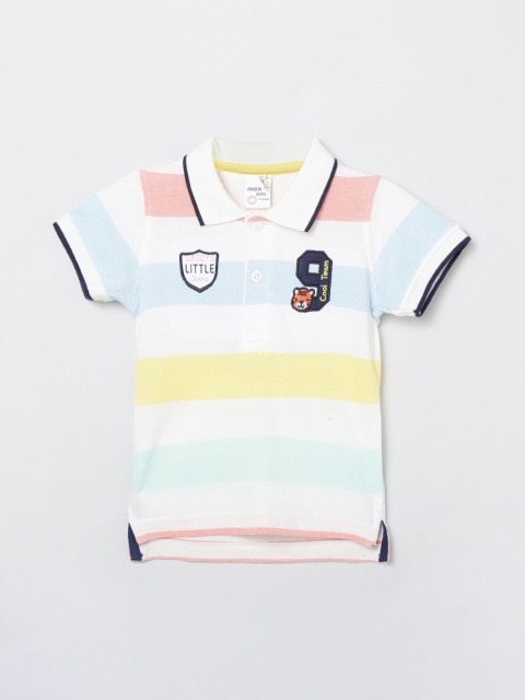 

max Boys White Striped Polo Collar T-shirt