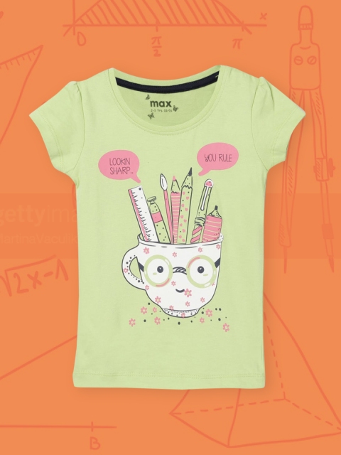 

max Girls Lime Green & Pink Printed T-shirt