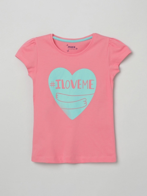

max Girls Pink and Blue Graphic Printed Cotton Pure Cotton T-shirt