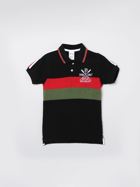 

max Boys Black and Red Striped Polo Collar Cotton Pure Cotton T-shirt