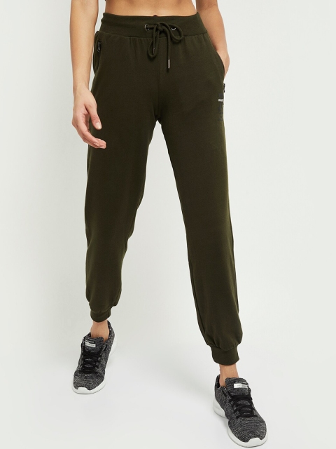 

max Women Olive-Green Solid Cotton Joggers