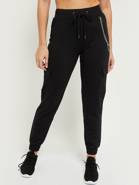 

max Women Charcoal Grey Solid Cotton Joggers