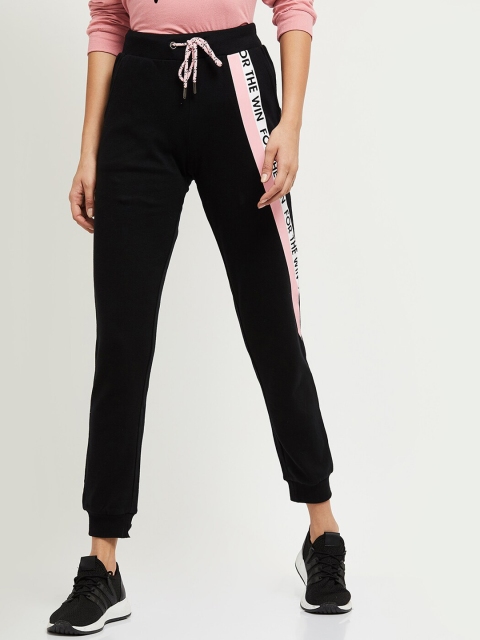 

max Women Black & Pink Solid Cotton Joggers