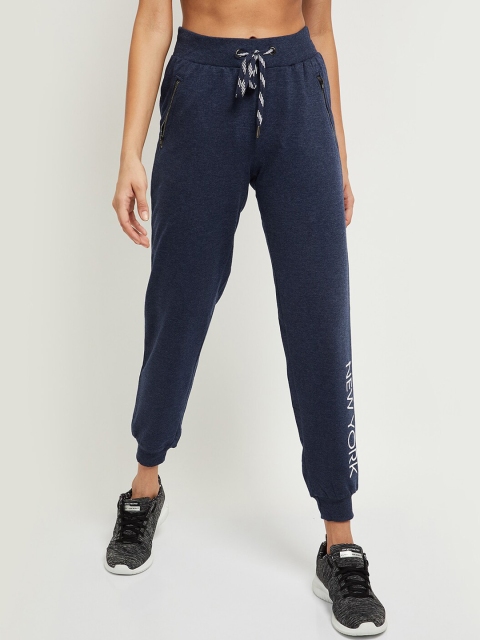 

max Women Navy Blue Solid Cotton Joggers