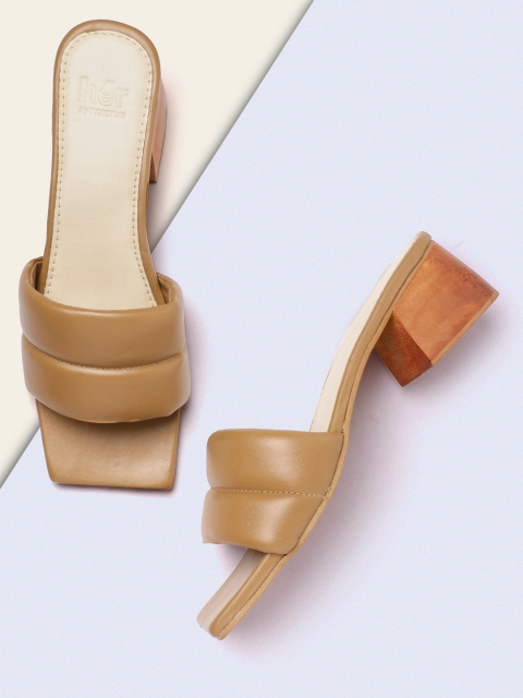 

her by invictus Women Tan Brown Quilted Block Heels