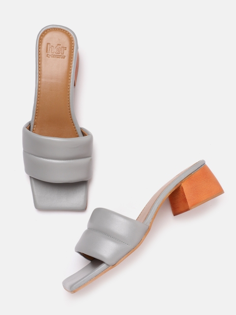 

her by invictus Women Grey Quilted Block Heels