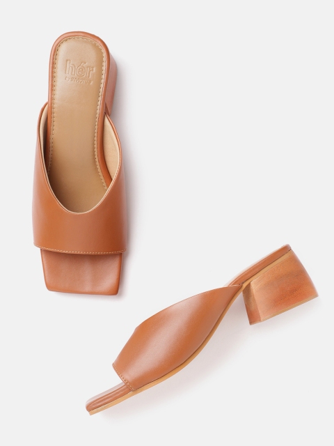 

her by invictus Tan Brown Solid Block Heels