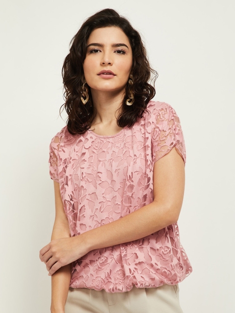 

max Pink Floral Lace Regular Top