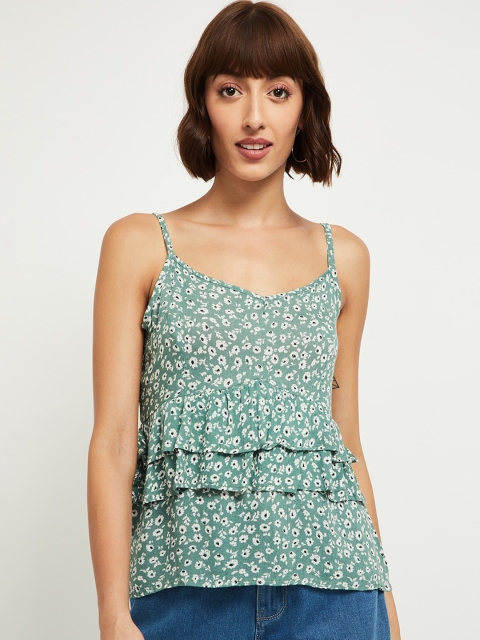 

max Women Green Floral Printed Tiered Top