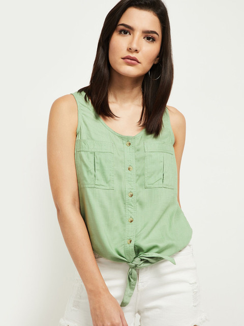 

max Green Tie-ups Shirt Style Top