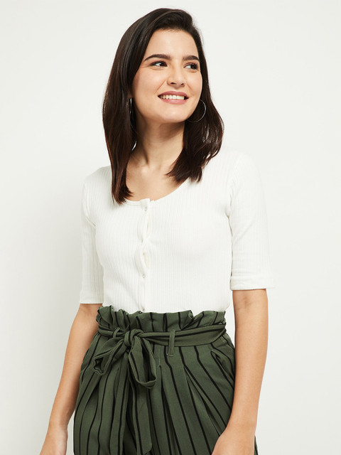 

max Women Cream-Coloured Striped Regular Top