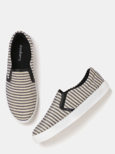 

DressBerry Women Cream-Coloured & Navy Striped Casual Shoes