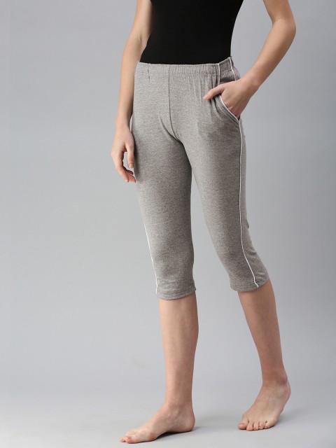 

NOT YET by us Women Grey Melange Side Piping Capri