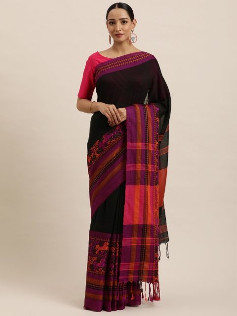 

Mitera Black & Purple Woven Design Pure Cotton Saree