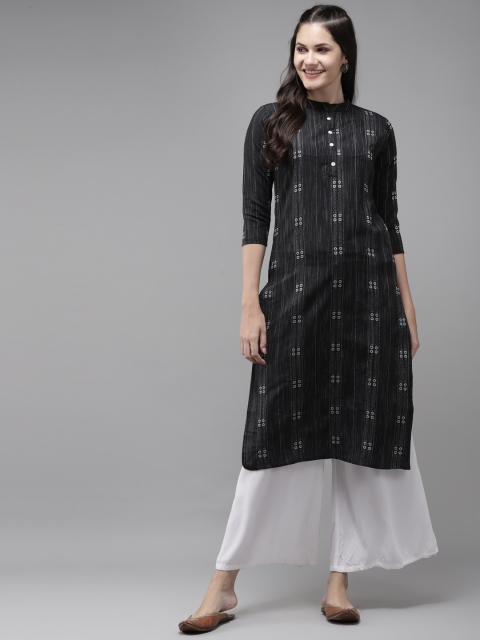 

Yufta Women Black & Off White Cotton Striped Kurta