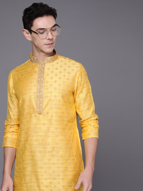 

Manyavar Men Yellow Ethnic Motifs Regular Chanderi Silk Kurta with Pyjamas
