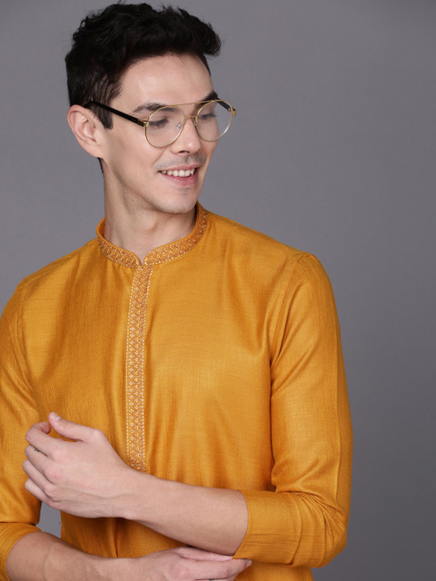 

Manyavar Men Yellow Regular Kurta with Pyjamas