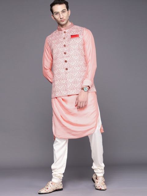 

Manyavar Men Peach-Coloured Angrakha Kurta with Pyjamas & Nehru Jacket