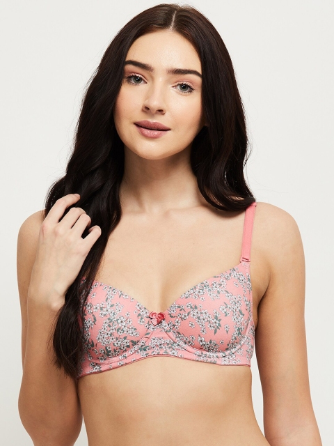 

max Pink & Grey Floral T-shirt Bra Underwired Lightly Padded
