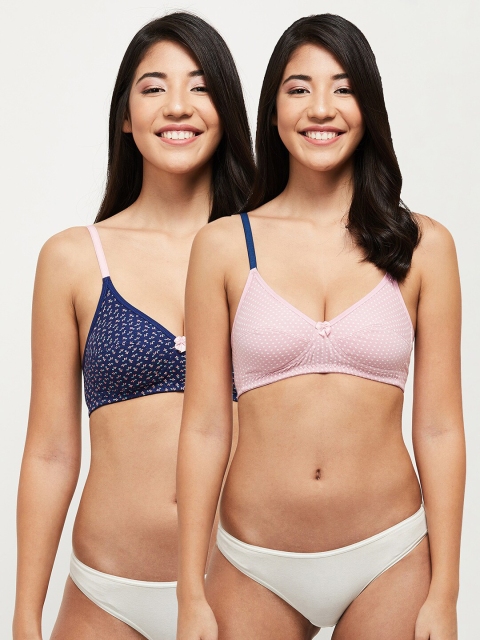 

Max Set of 2 Navy Blue & Pink Underwired Lightly Padded Full Coverage T-shirt Bra