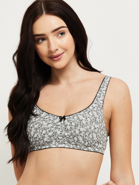 

max Grey Melange & Black Floral T-Shirt Bra - Underwired Lightly Padded