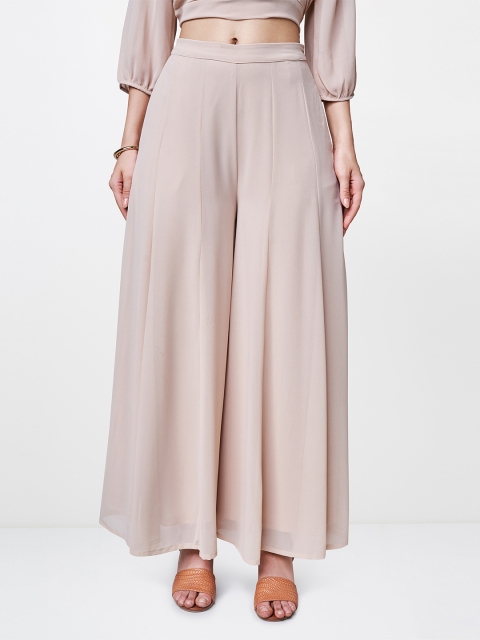 

AND Women Peach-Coloured Pleated Trousers