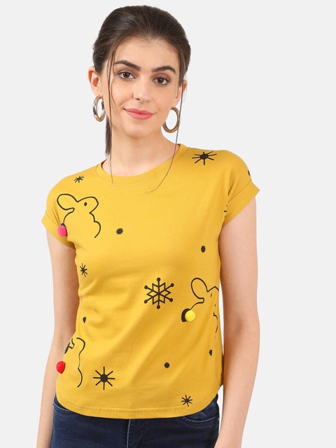 

V2 Value & Variety Yellow Animal Extended Sleeves Regular Top