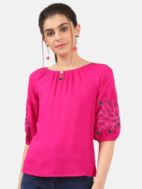 

V2 Value & Variety Women Pink Embroidered Sleeves Regular Top