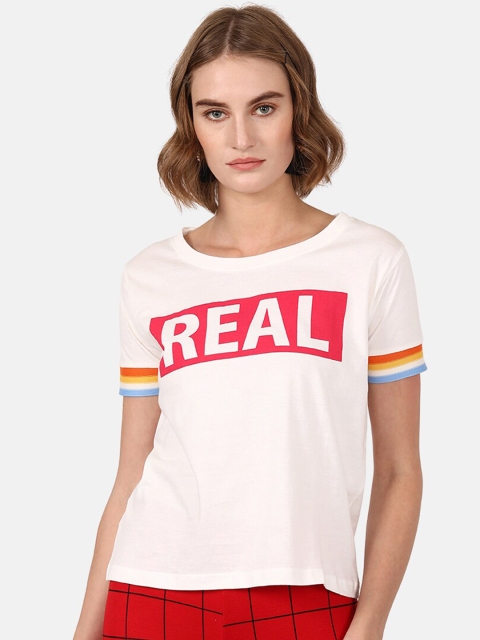 

V2 Value & Variety Off White Printed Chambray Regular Top