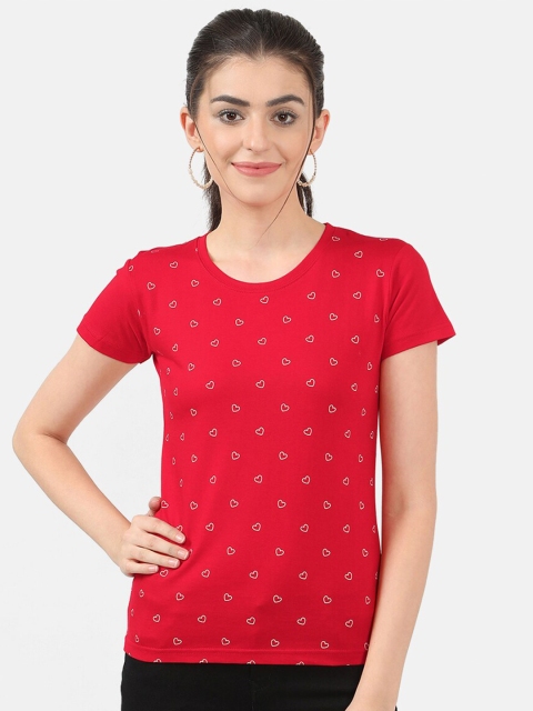 

V2 Value & Variety Red Printed Pure Cotton Regular Top
