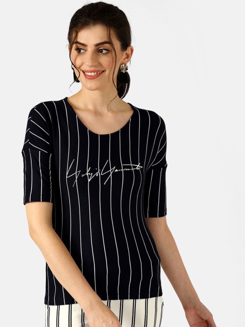 

V2 Value & Variety Navy Blue Striped Regular Top