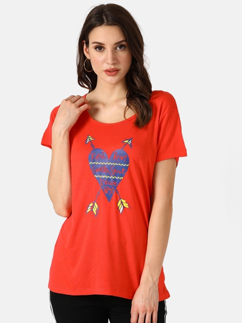 

V2 Value & Variety Women Cotton Red Graphic Printed Regular Top