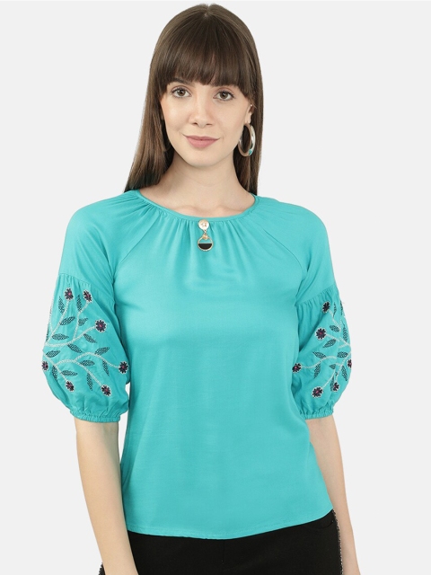 

V2 Value & Variety Women Blue Embroidered Regular Top