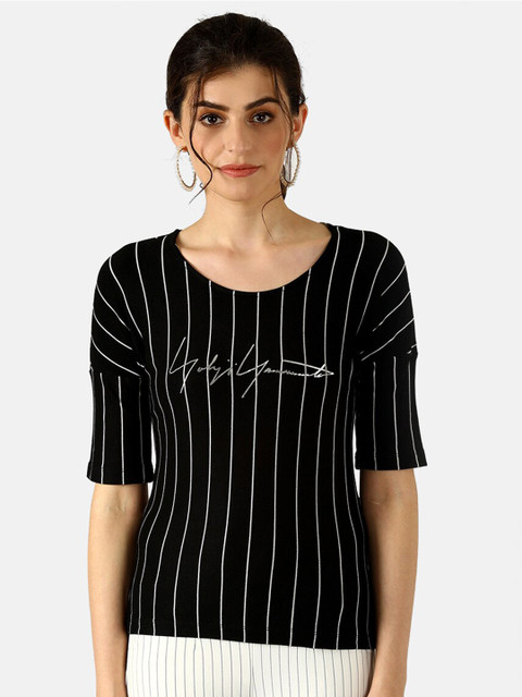 

V2 Value & Variety Black Striped Extended Sleeves Regular Top