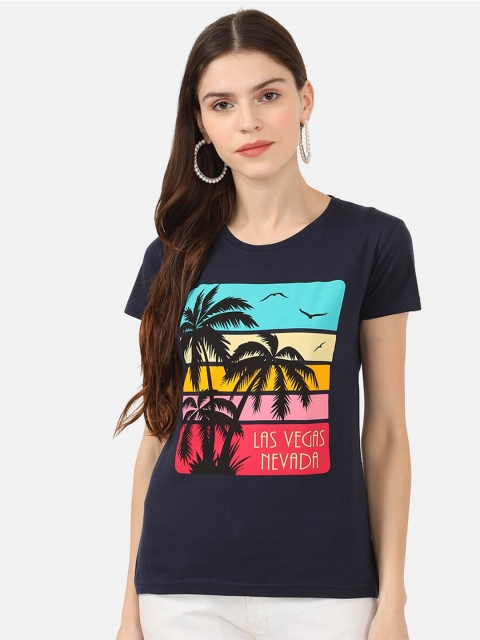 

V2 Value & Variety Navy Blue Printed Regular Top