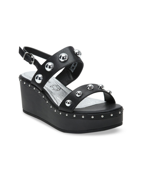 

Bugatti Black Embellished Leather Wedge Sandals