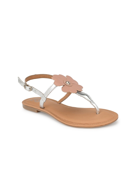 

Zebba Women Beige & Silver Casual T-Strap Flats