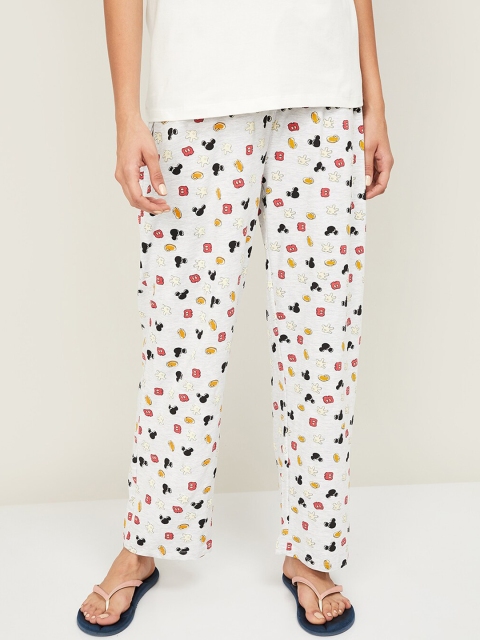 

Ginger by Lifestyle Women White Mickey Mouse Printed Lounge Pants