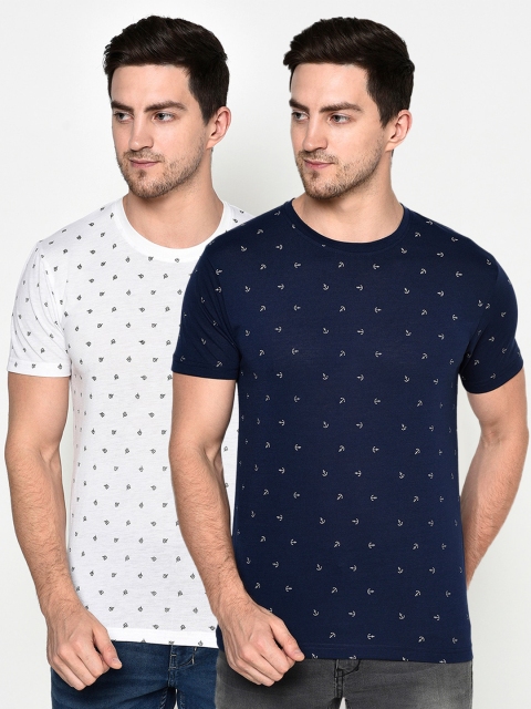 

ELEGANCE Men Blue & White Pack Of 2 Printed T-shirt