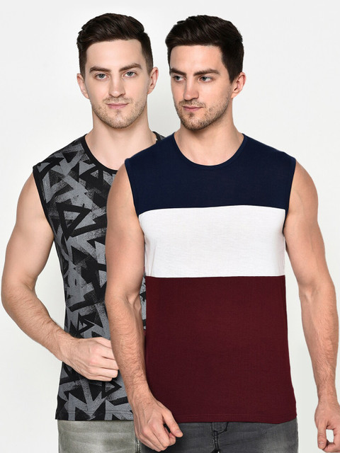 

ELEGANCE Men Pack Of 2 Sleeveless T-shirts, Multi