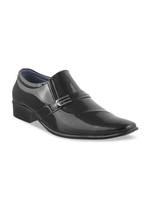 

Mochi Men Black Solid Formal Leather Slip-On Loafers