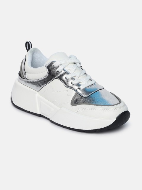 

Shoexpress Women Silver-Toned Textured Lace-Up Round Toe Walking Shoes