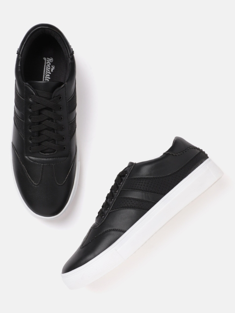 

Roadster Women Black Solid Sneakers with Snakeskin Textured Detail
