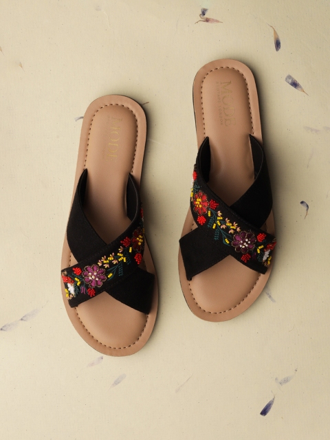 

Mode by Red Tape Women Black Embellished Open Toe Flats