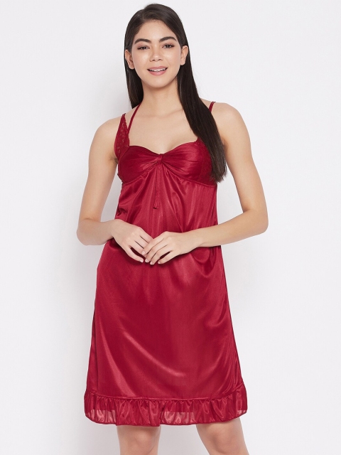 

SECRETS BY ZEROKAATA Women Maroon Satin Baby Doll-AKBDMRN002